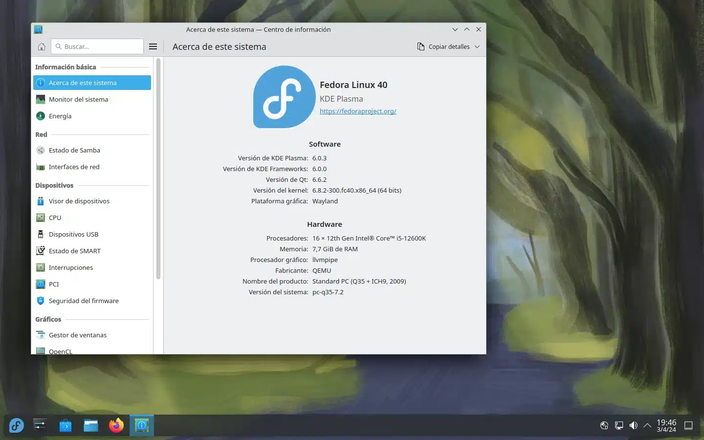 Fedora KDE 40, que solo preinstala la sesión de Wayland