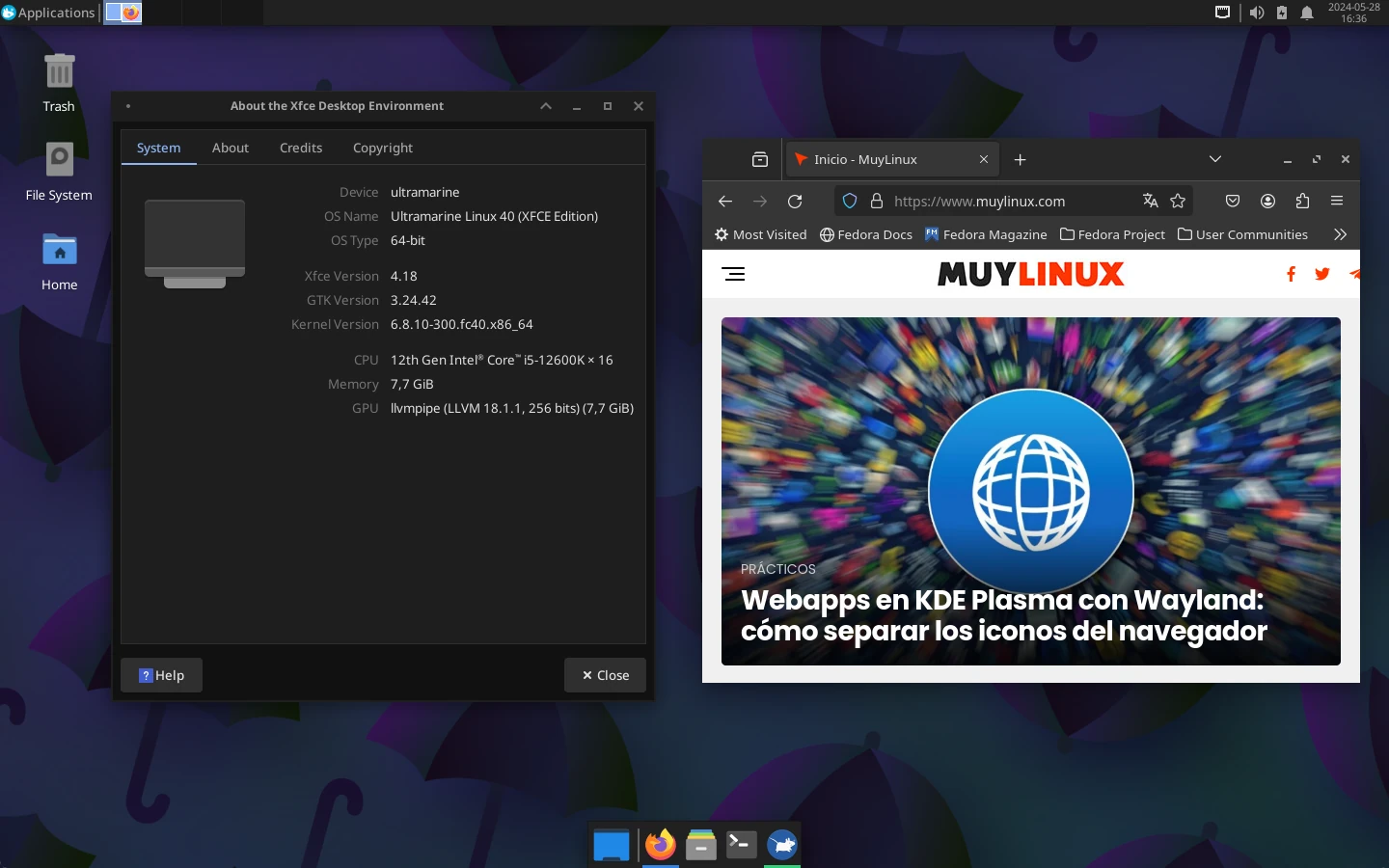 Ultramarine Linux 40 con Xfce